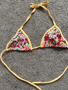 Yellow Floral Triangle Bikini Top